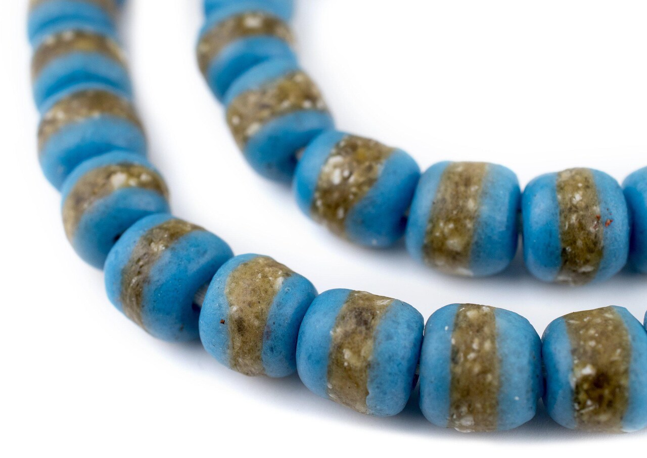The Bead Chest African Kente Beads - Full Strand of Krobo Glass Beads (Light Blue)